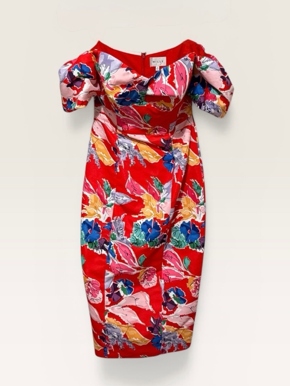 Milly Off Shoulder Floral Dress Size 0 NWT Fitted Knee Length Wedding Guest - Picture 2 of 4